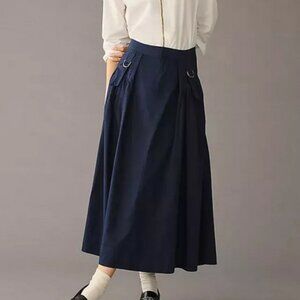 By Anthropologie Poplin Utility Skirt Navy Zipper  Hook Maxi Pull On XS